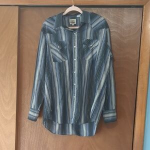 Mens Fly Cattleman XL Long Sleeve Cowboy Western Shirt  Gold Blue Snap Buttons